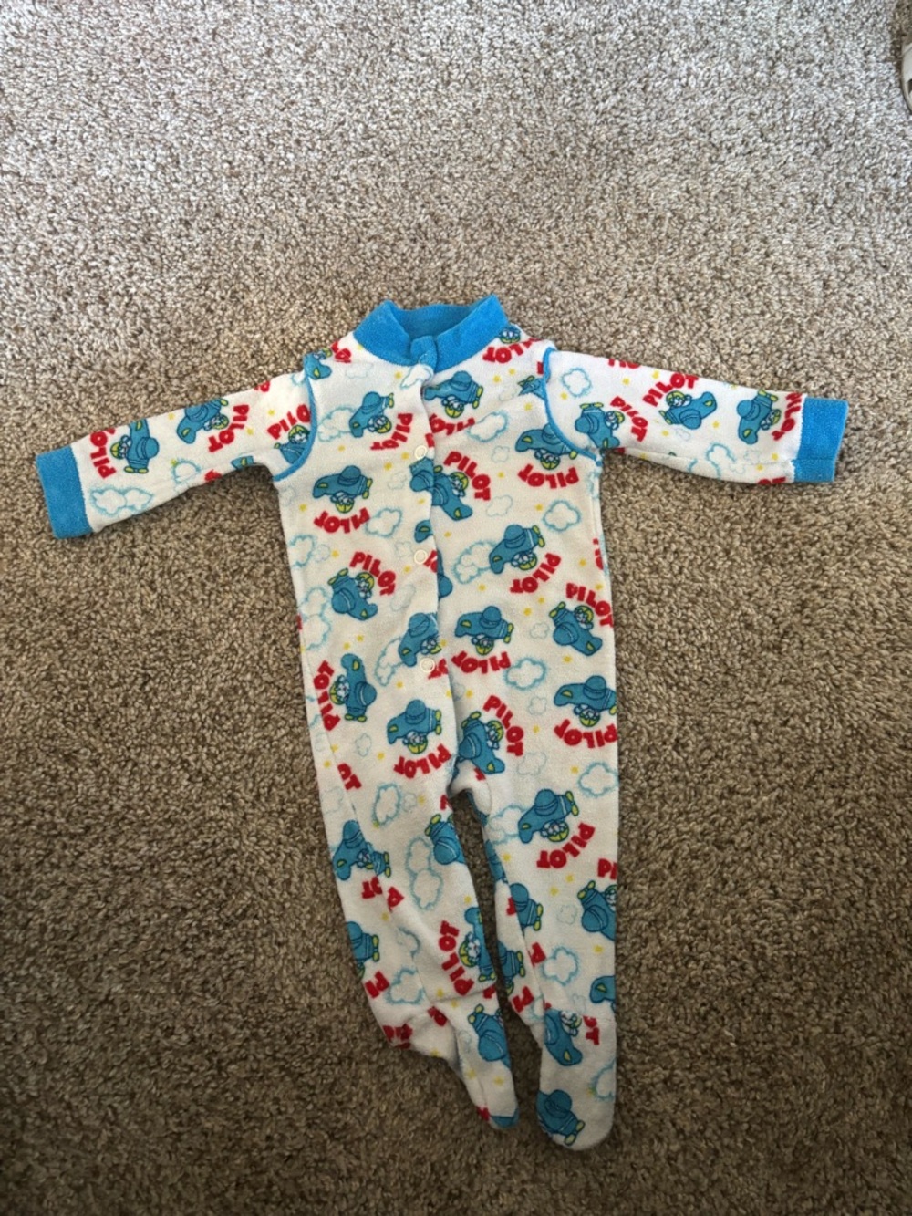 Blue Airplane Print Kids One-Piece Pajamas